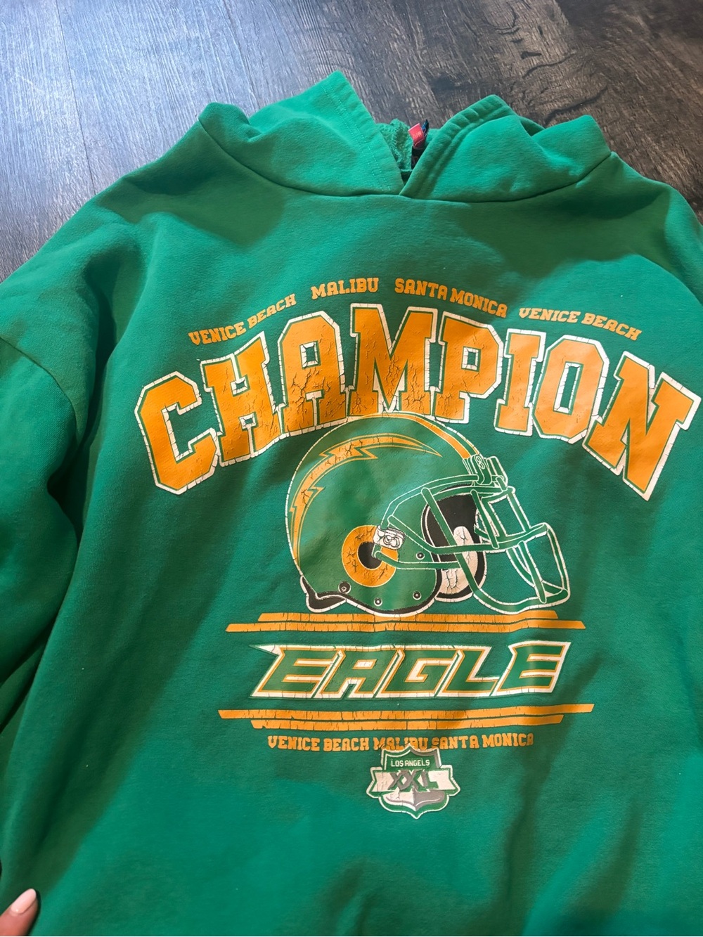 Edikted Green Hoodie with Yellow Football Graphics - Kids
